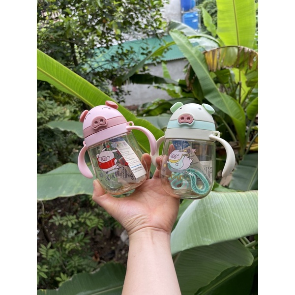 ( Tặng dây đeo ) Bình tập uống nước cho bé có tay cầm, Bình nước cho bé cao cấp 350ml bằng nhựa PP chịu nhiệt tốt