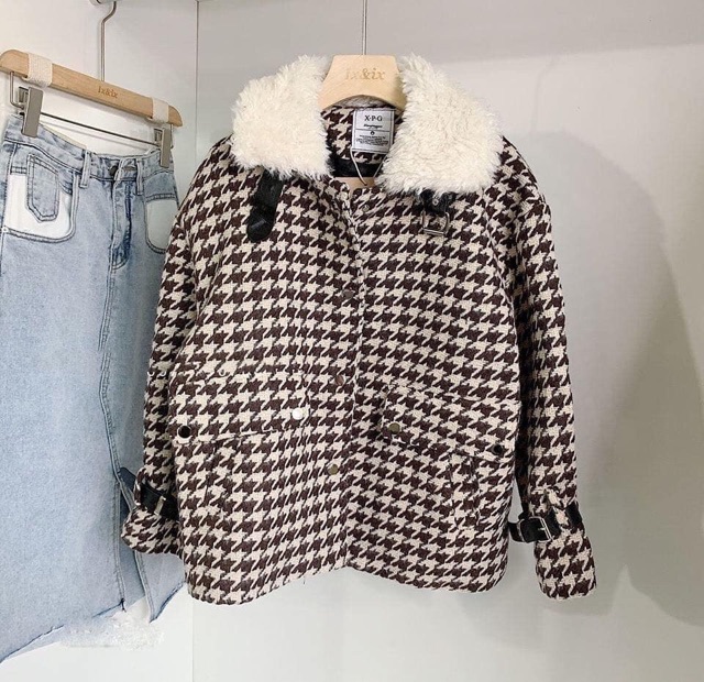 Áo dạ ziczac cổ lông đẹp quá ce ơi