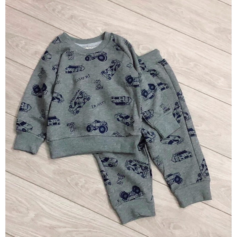 Bộ nỉ da cá H&M hình ô tô và khủng long xanh cho bé