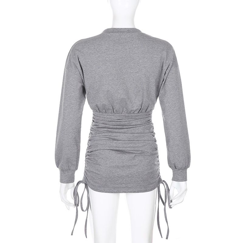 Đầm Dài Tay Dây Rút Hai Bên Hông