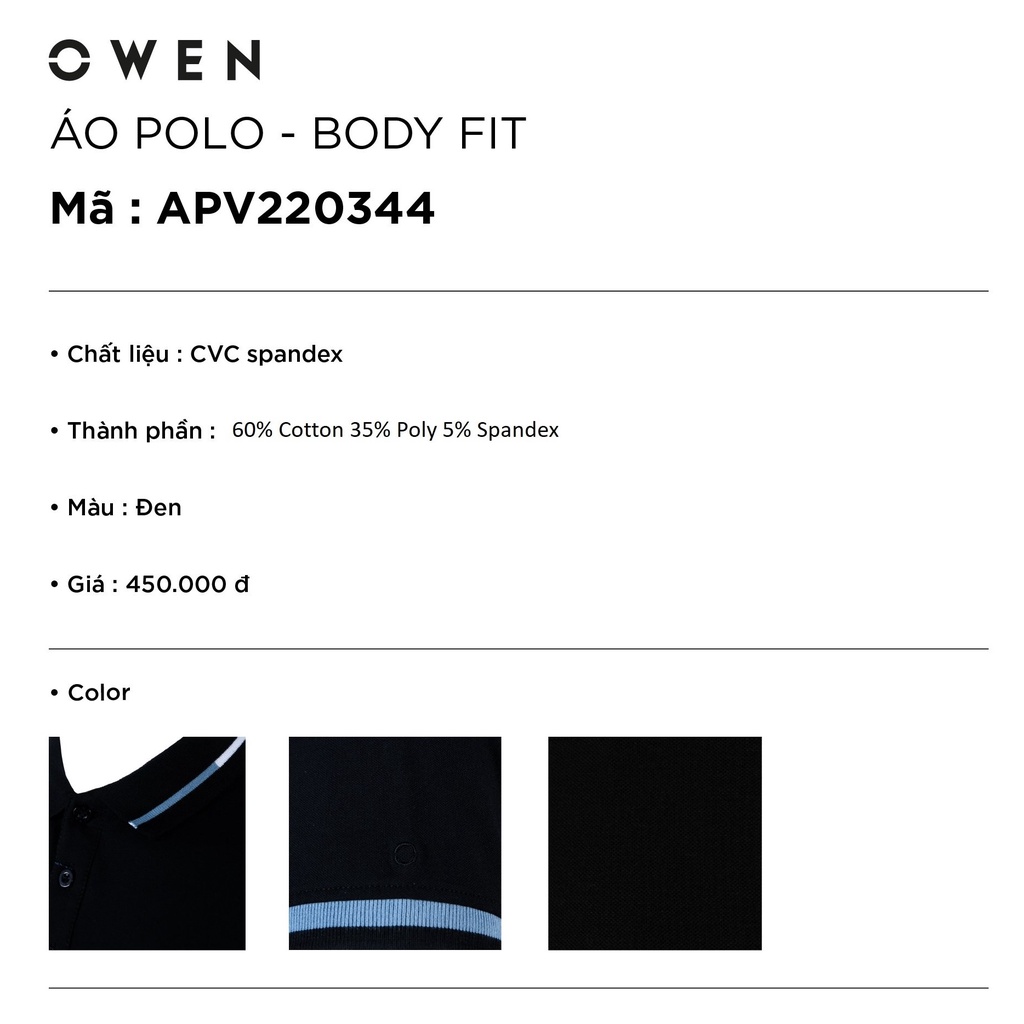 Áo thun nam có cổ polo OWEN APV220367 phông ngắn tay cao cấp dáng body fit màu xanh cobalt vải thun lạnh PE cool