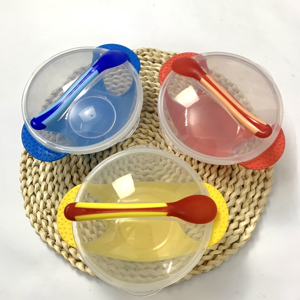 Bát ăn dặm, BỘ BÁT CHỐNG ĐỔ CÓ NẮM KÈM THÌA  BÁO NÓNG