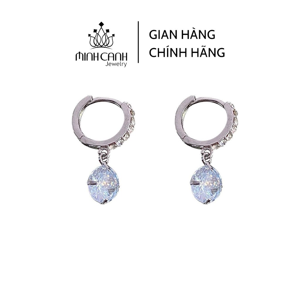 Khuyên Tai Bạc Bấm Tròn Treo Đá - Minh Canh Jewelry