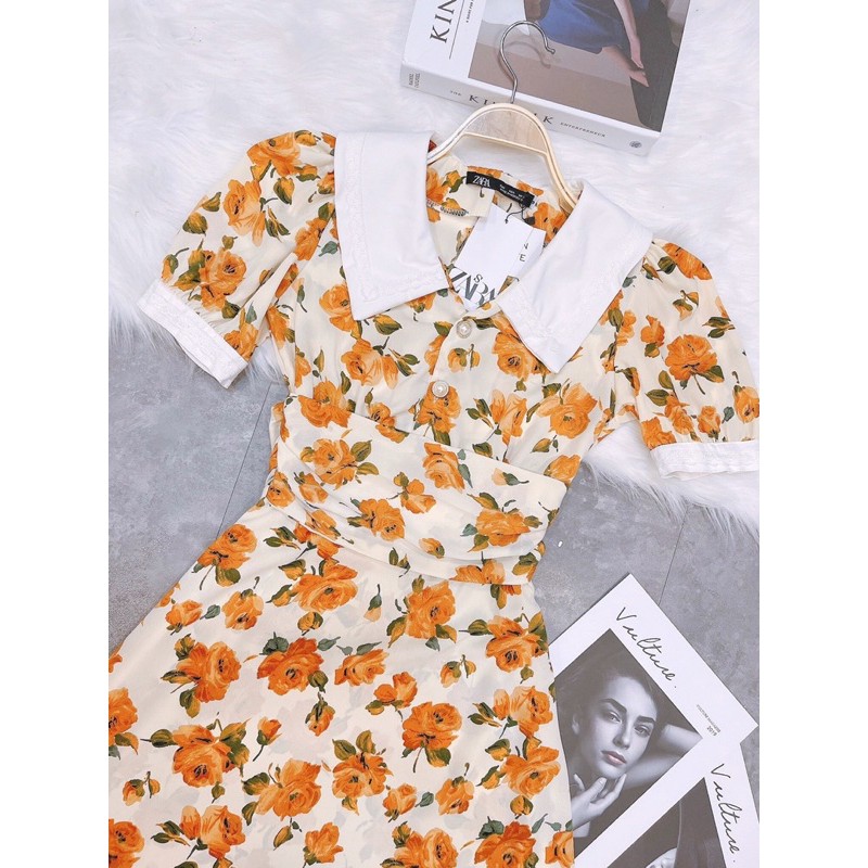 [Mã SKAMA06 giảm 8% tối đa 50K đơn 250K] Váy hoa vàng phối cúc VINTAGE | BigBuy360 - bigbuy360.vn