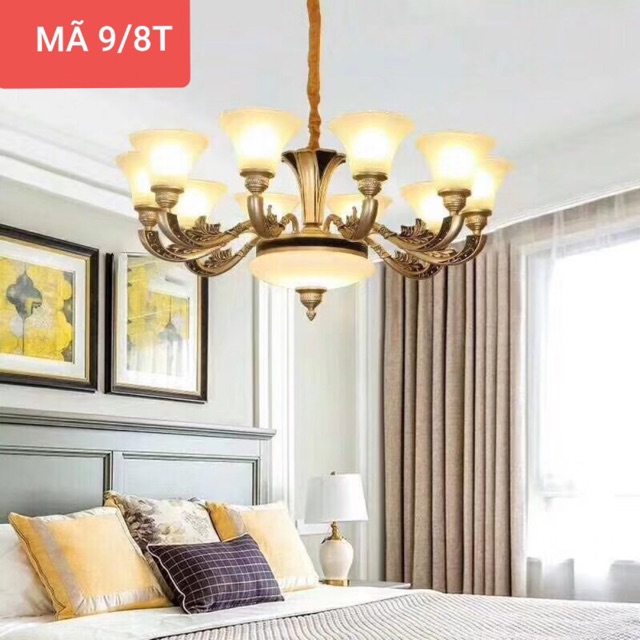 [TẶNG KÈM BÓNG LED TIẾT KIỆM ĐIỆN] ĐÈN CHÙM TÂN CỔ ĐIỂN 8 TAY