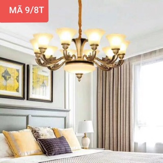 [TẶNG KÈM BÓNG LED TIẾT KIỆM ĐIỆN] ĐÈN CHÙM TÂN CỔ ĐIỂN 8 TAY