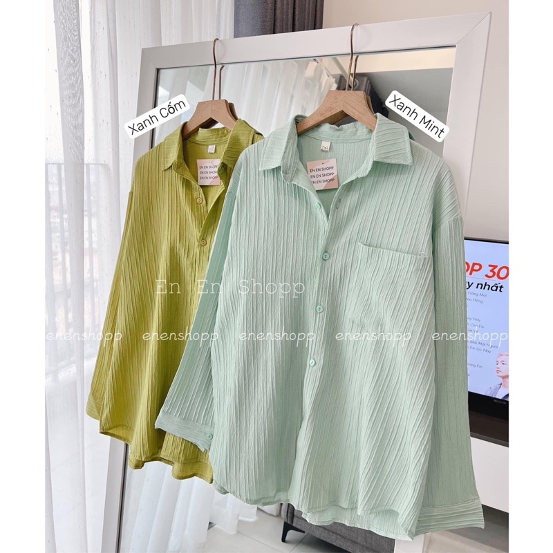 Áo sơ mi đũi nữ tay dài màu pastel hot trend