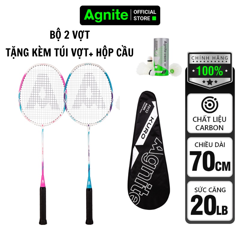 COMBO 2 VỢT CẦU LÔNG Agnite chính hãng, siêu nhẹ, khung carbon cao cấp, cho thể thao chuyên nghiệp - F2132
