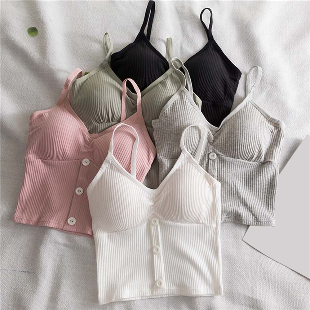 Áo 2 dây gài nút có mút lót nâng ngực cổ chữ V phong cách Hàn Quốc quyến rũ cho nữ