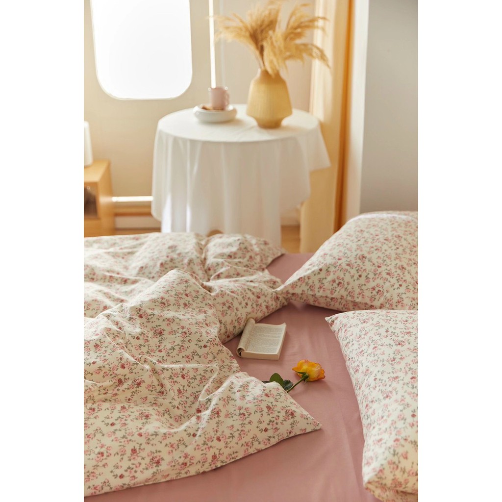 Chăn Ga Gối Cotton Living "Hồng Leo Trắng" 4 món