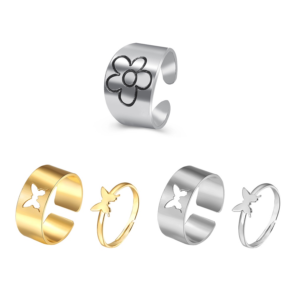 Nhẫn Mạ Vàng / Bạc Hình Hoa / Bướm / Mặt Trăng Thời Trang Hàn Quốc Cho Nữ