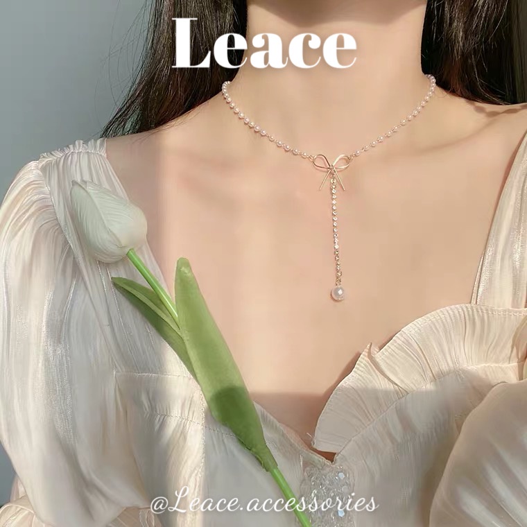Dây chuyền nữ, vòng cổ nữ ngọc trai nhân tạo thắt nơ NL023 Leace.accessories