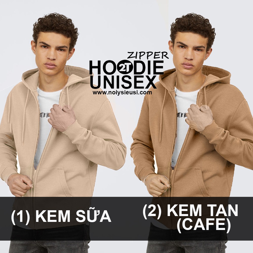 Áo hoodie zipper unisex 2T Store 2 gam màu kem cá tính - Áo khoác nỉ dây kéo nón 2 lớp dày dặn chất lượng đẹp