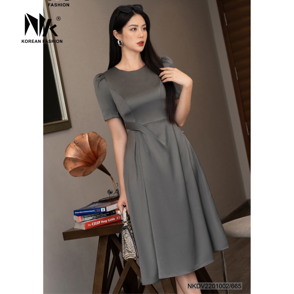 Đầm Xòe Nữ Xếp Eo NK Fashion Kiểu Dáng Thanh Lịch, Nữ Tính, Chất Liệu Vải Cao Cấp Mềm Mượt, Co Giãn Nhẹ NKDV2201002