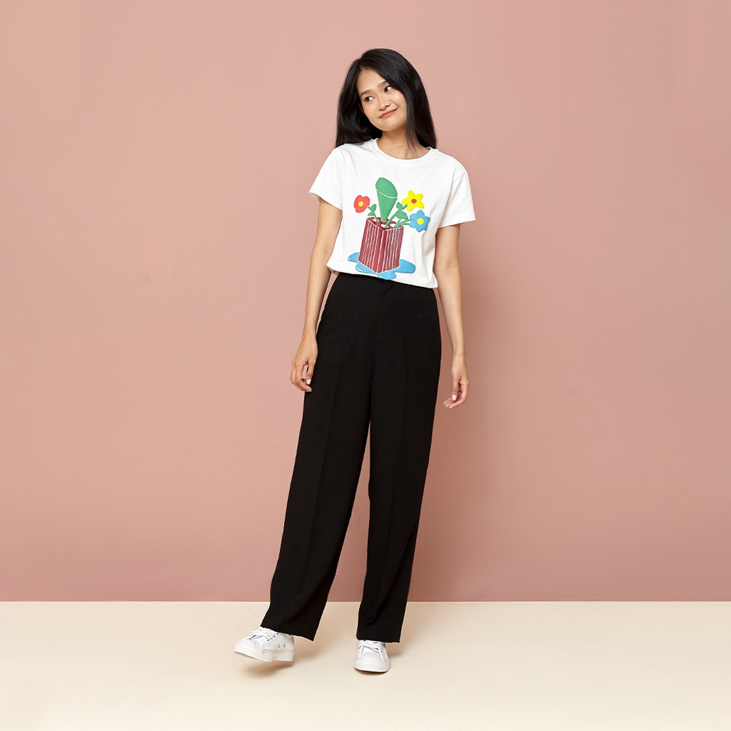 Andabove - Quần tây nữ ống Suông dây kéo bên hông - Straight Pants - Màu Đen/Trắng