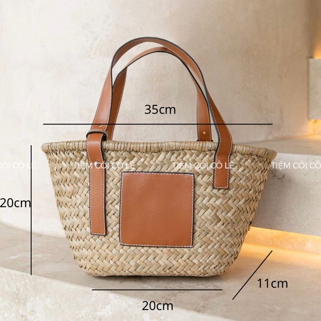 (Ảnh thật) Túi cói đi biển phối dây da hottrend - Tiệm Cói Cô Lê