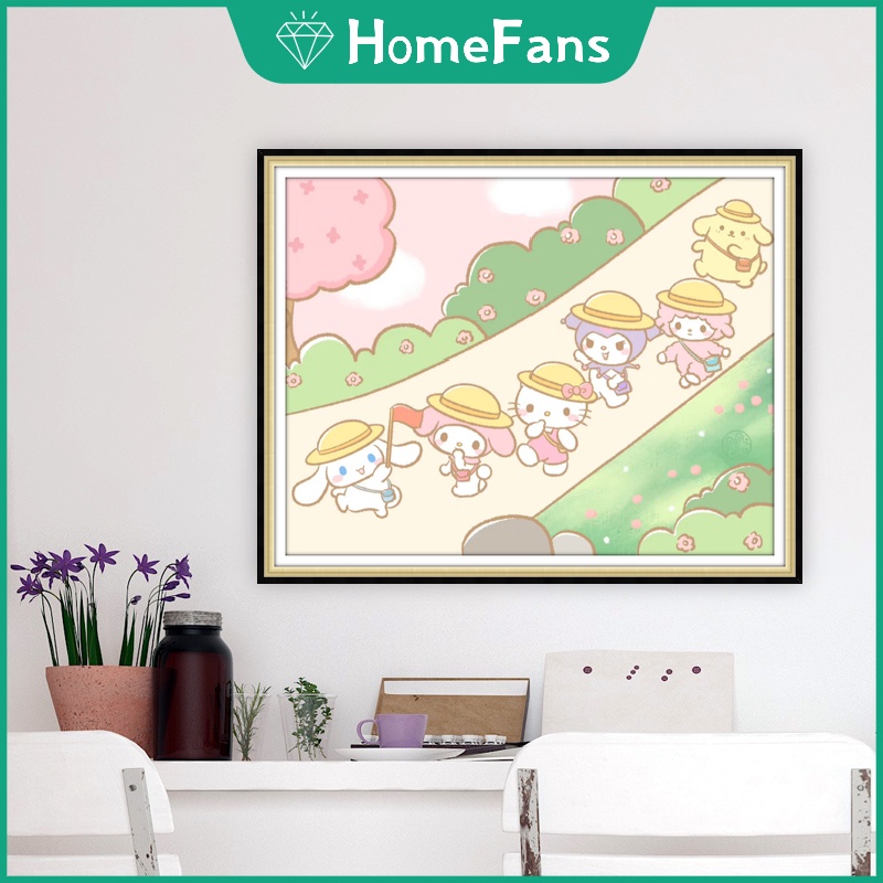 Bộ Tranh Đính Đá 5D Họa Tiết Mèo Kitty 5D Độc Đáo DIY Dùng Trang Trí Nhà Cửa 50x40cm