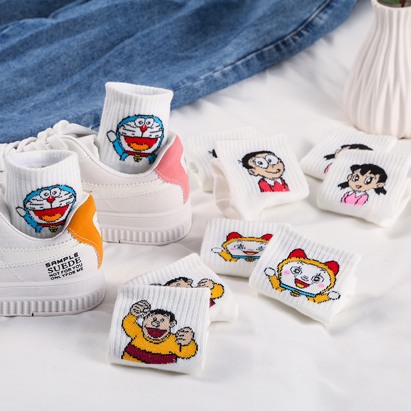 Vớ cotton màu trắng in hình nhân vật trong Doraemon