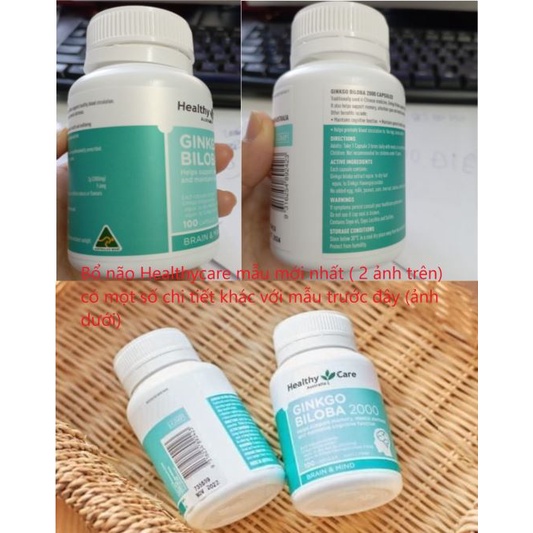 Viên bổ não (100v) tăng tuần hoàn máu não, trí nhớ cho bé từ 12 tuổi và người già Healthy Care Ginkgo Biloba 2000mg, Úc