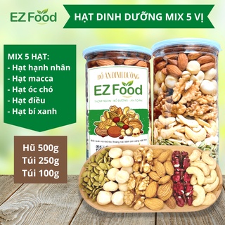 Hạt dinh dưỡng, ăn vặt mẹ bầu mix bí xanh ezfood - hạt điều, macca, óc chó, hạnh nhân, bí xanh 500g