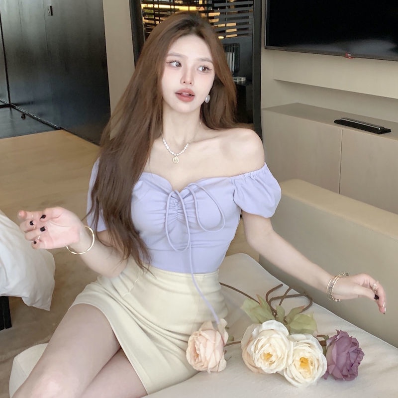 Áo Crop Top Tay Phồng Ngắn Cổ Vuông Dáng Ôm Thời Trang Mùa Hè Mới Cho Nữ