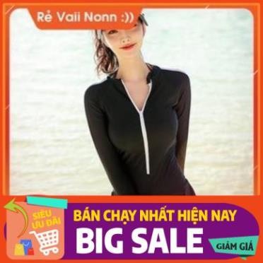 SALE BIG SALE . Áo tắm nữ hàn quốc dài tay thể thao váy liền thân váy liền quần áo bơi lặn dáng ôm Spa màu đen trắng .