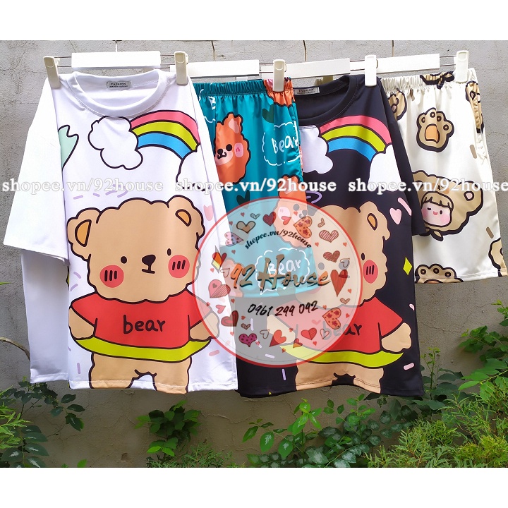 Set bộ unisex / Đồ bộ hoạt hình gấu cầu vồng freesize phông rộng