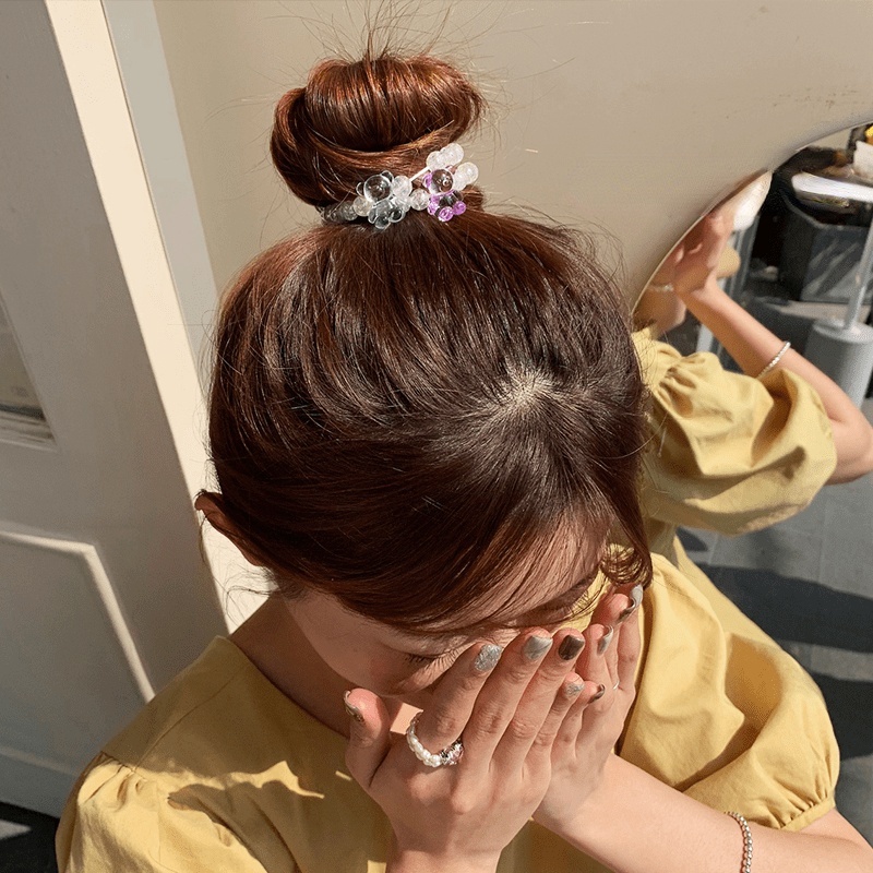 Dây buộc tóc đính hạt pha lê hình gấu dễ thương cho nữ