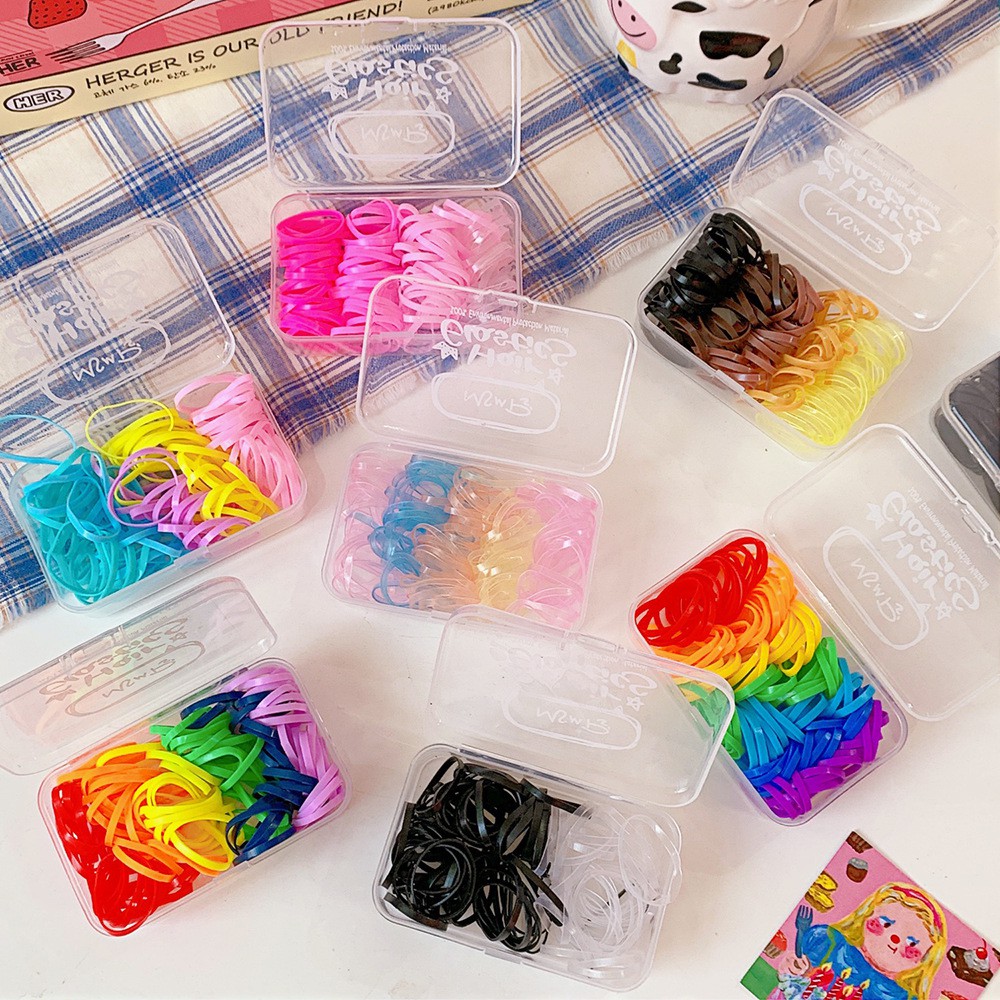 Set 100 Dây Thun Nhiều Màu Hộp Heo Hồng Hair Elastics