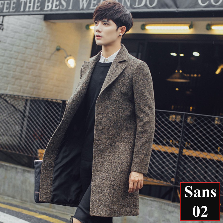 Áo khoác dạ nam hàn quốc dáng dài Sans02 blazer măng tô đen xám mangto trench coat mantle manto big size XXL 3XL 4XL 5XL