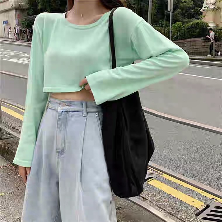 ÁO CROPTOP TAY DÀI NHIỀU MÀU KIỂU DÁNG ÁO CROPTOP FORM RỘNG - ÁO THUN CROPTOP CỔ TRÒN ULZZANG | MÃ A14