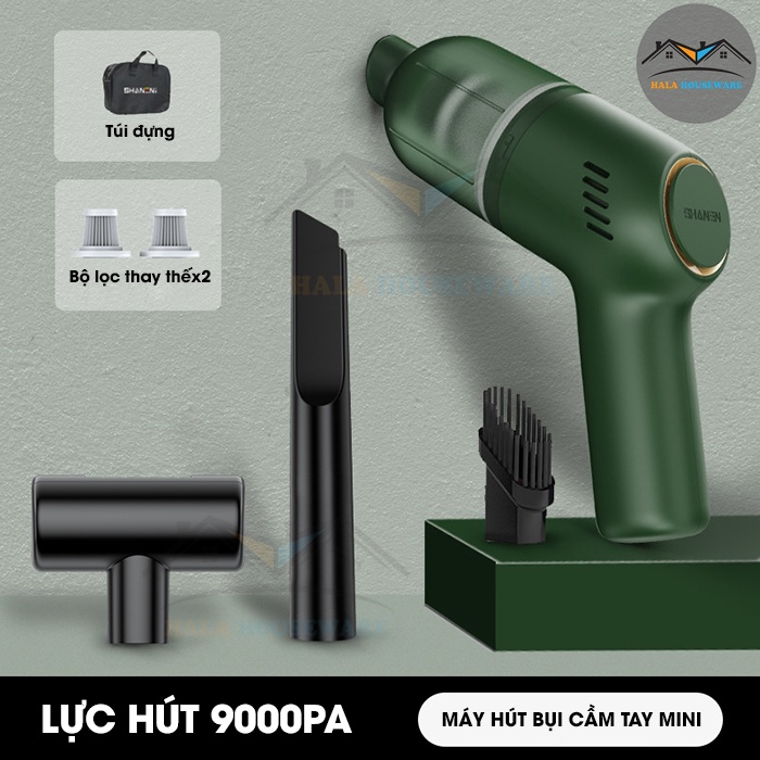 Máy hút bụi cầm tay không dây mini , hút bụi ô tô, sofa, giường, tủ lực hút mạnh 9000PA, hút liên tục 30phút
