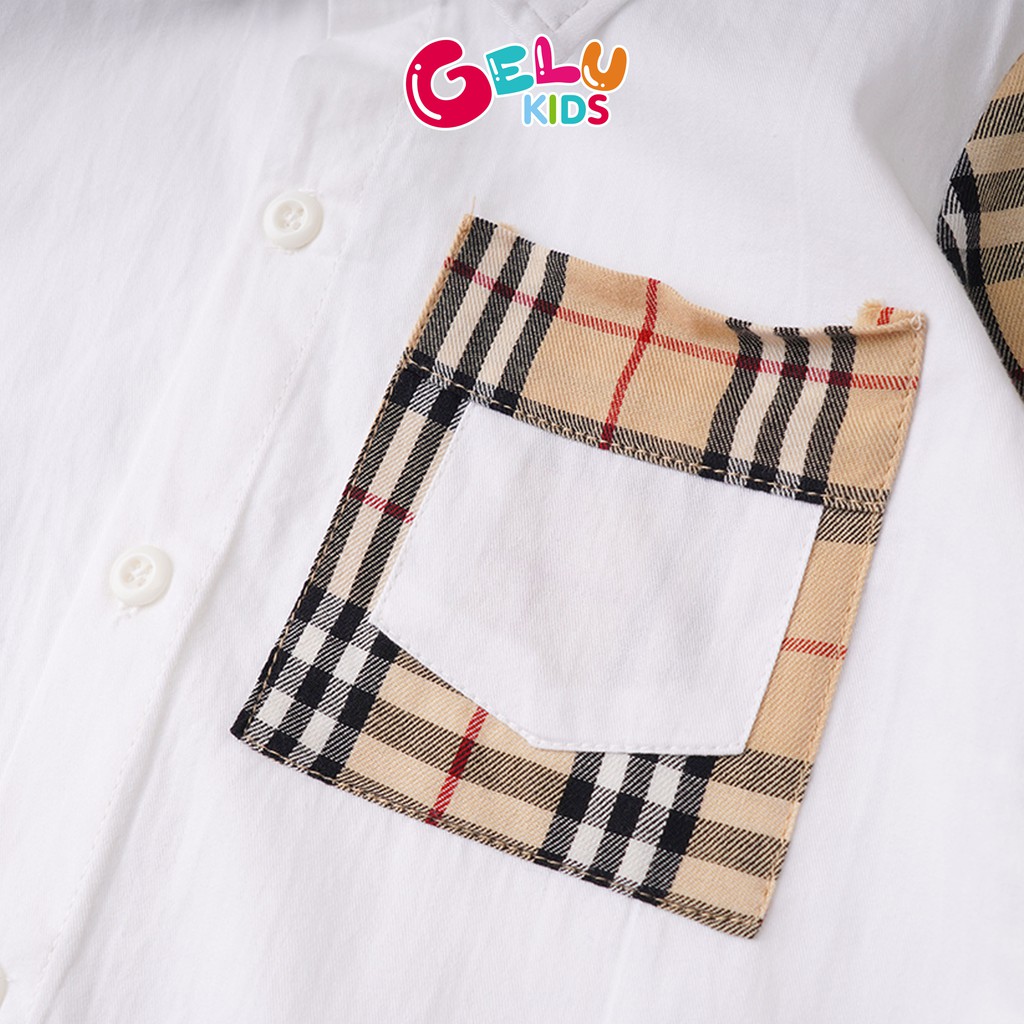 Bộ sơ mi ngắn tay cho bé kaki kẻ caro GELU phong cách Hàn Quốc - GELU Kids GLQA05