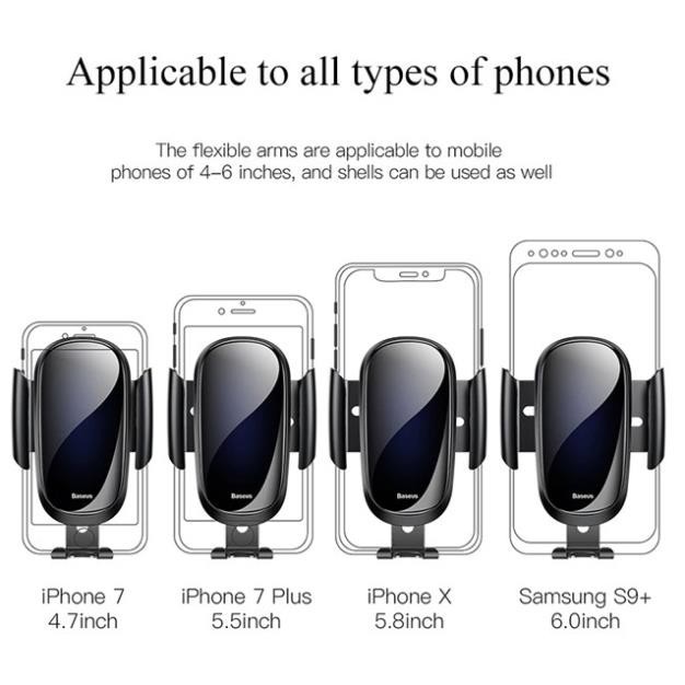 Giá Đỡ Kim Loại Trọng Lực trên Xe Hơi hiệu Baseus Cho iPhone, Samsung, Xiaomi, Huawei màn hình từ 4.7 đến 6.5 Inch