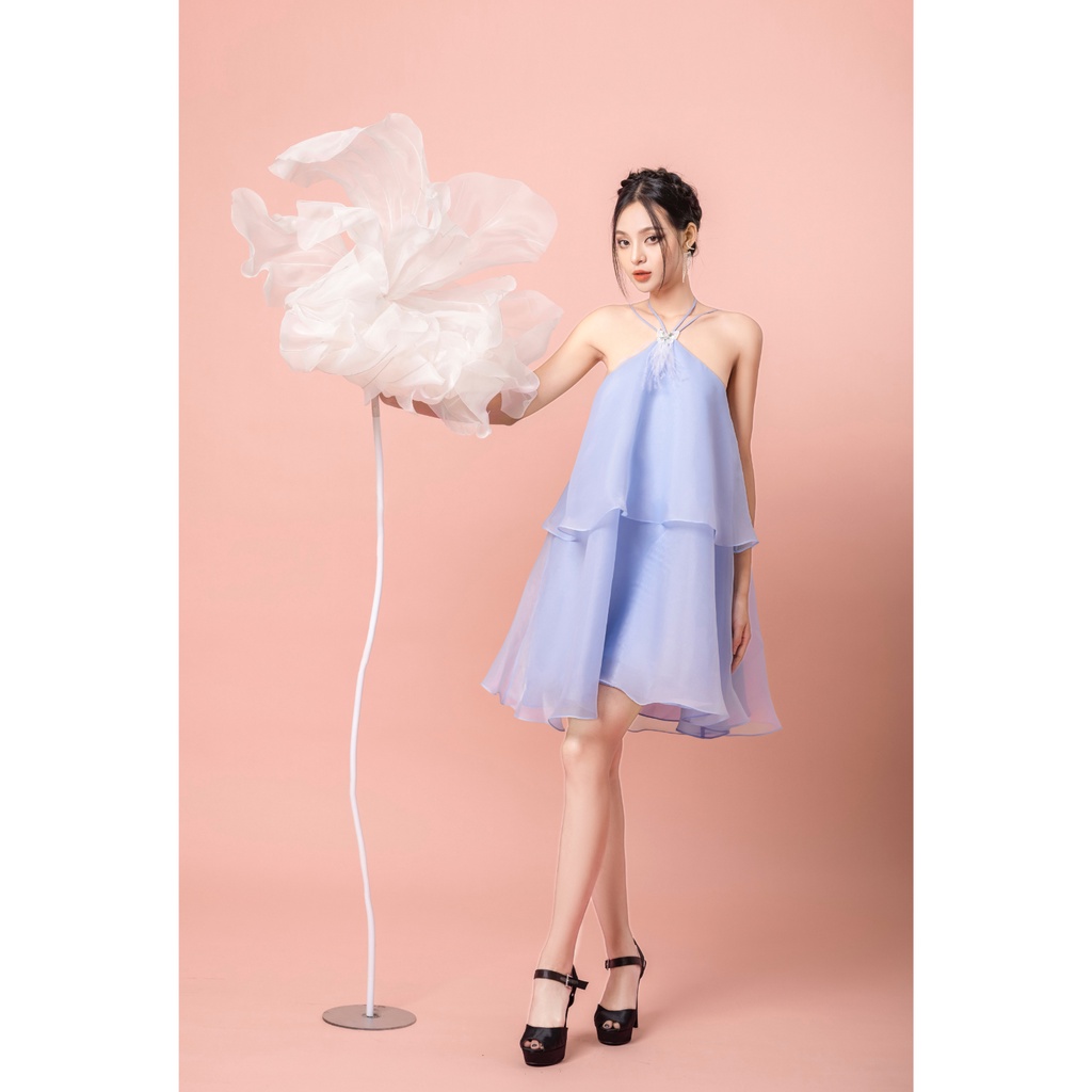 Đầm xòe 2 dây LOLEM DX357 hở lưng vải organza không nhăn giữ form lâu