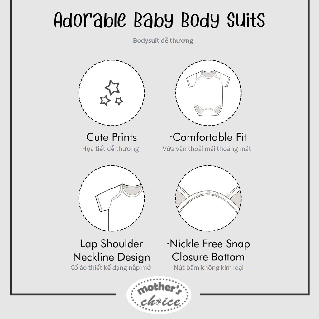 Bộ 3 Bodysuit dài tay cho bé trai bé gái màu trắng Mother's Choice - vải 100% cotton mềm mại thoáng mát IT2610