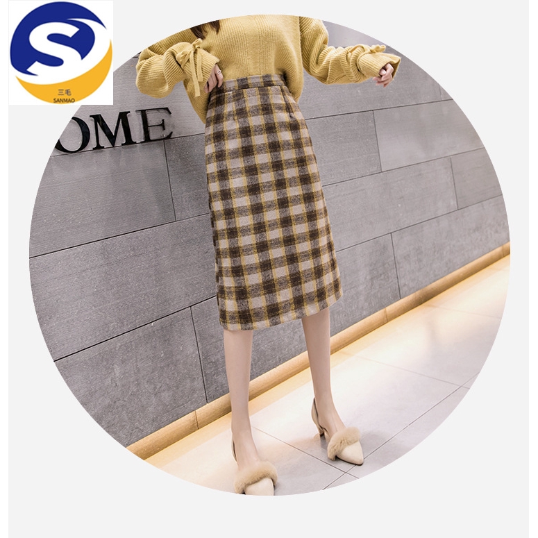 Chân Váy Len Lưng Cao Họa Tiết Sọc Caro Phong Cách Trẻ Trung | BigBuy360 - bigbuy360.vn