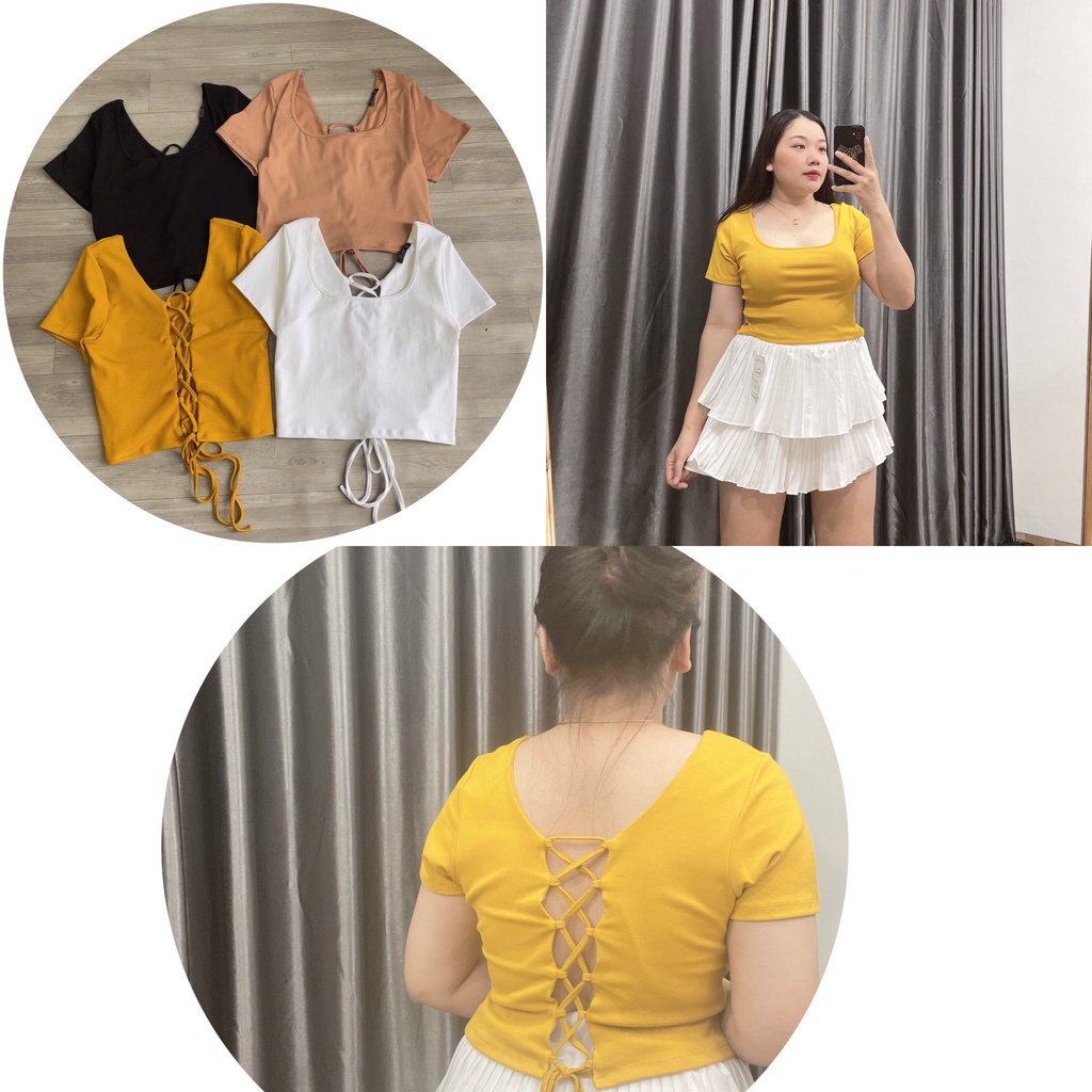 Áo thun tay ngắn Croptop bigsize nữ - áo thun kiểu rút dây sau lưng bigsize nữ 57-95kg A39