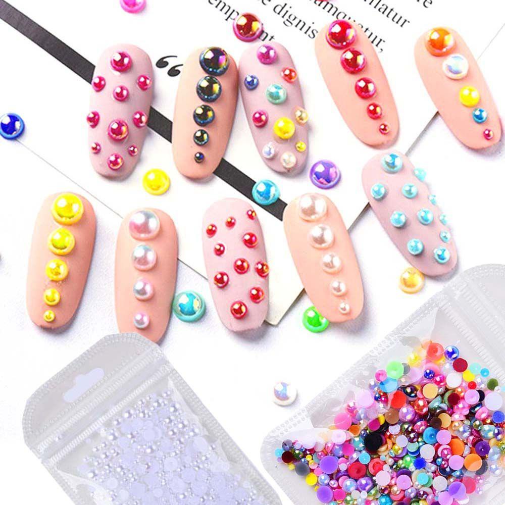 Bộ 500-1000 Hạt Xỏ Lỗ Tròn Nhiều Màu Sắc Dùng Trang Trí Móng Tay DIY