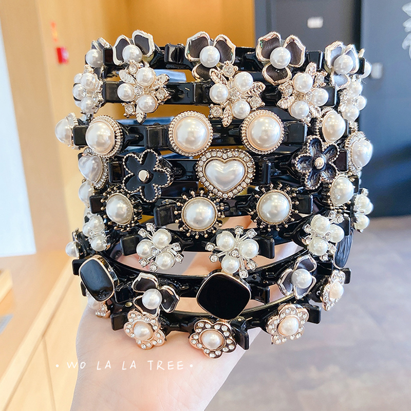 Băng Đô Cài Tóc Đính Ngọc Trai Đen Phong Cách Hàn Quốc