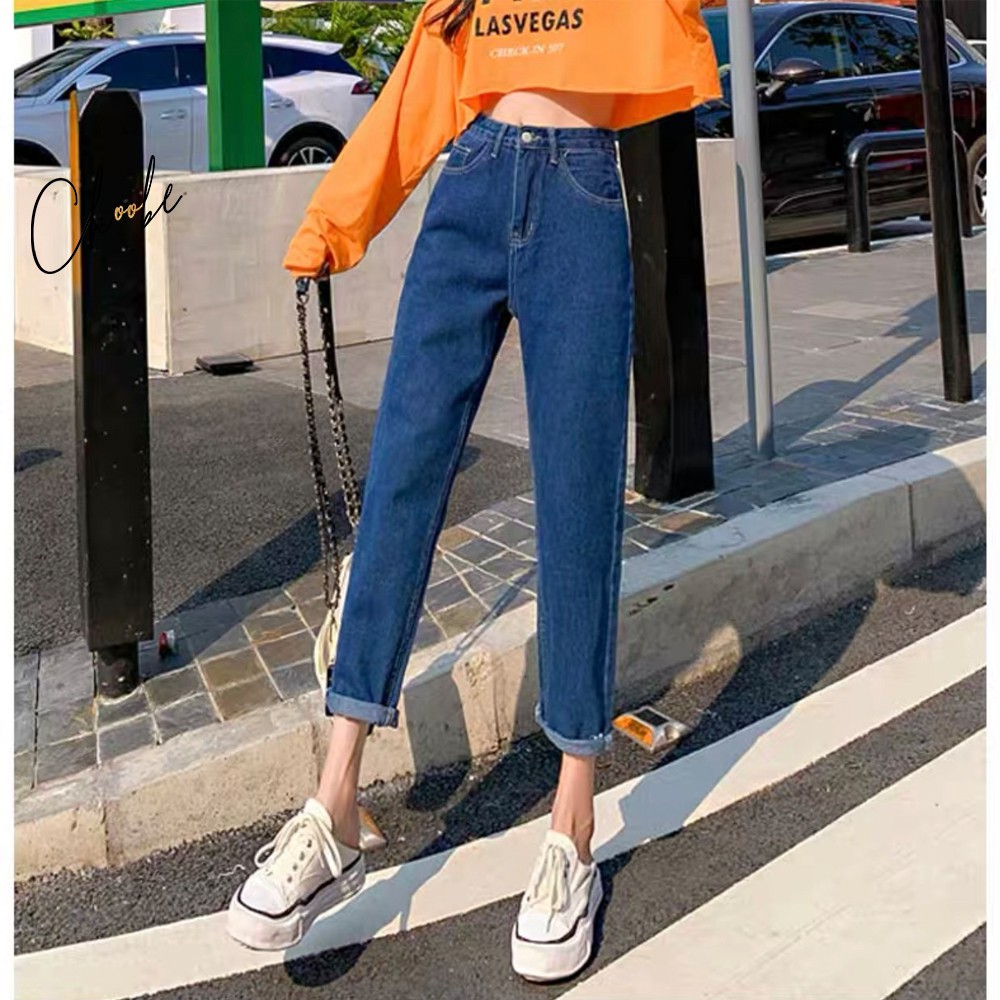 Quần jean nữ Choobe lưng cao, baggy bò basic, phong cách thời trang - QJ04 | BigBuy360 - bigbuy360.vn