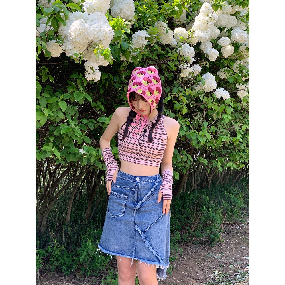 Khăn Choàng Cổ Dệt Kim Hình Quả Cherry Tam Giác Nhỏ Nhắn Phong Cách Mùa Hè Hàn Quốc Mới