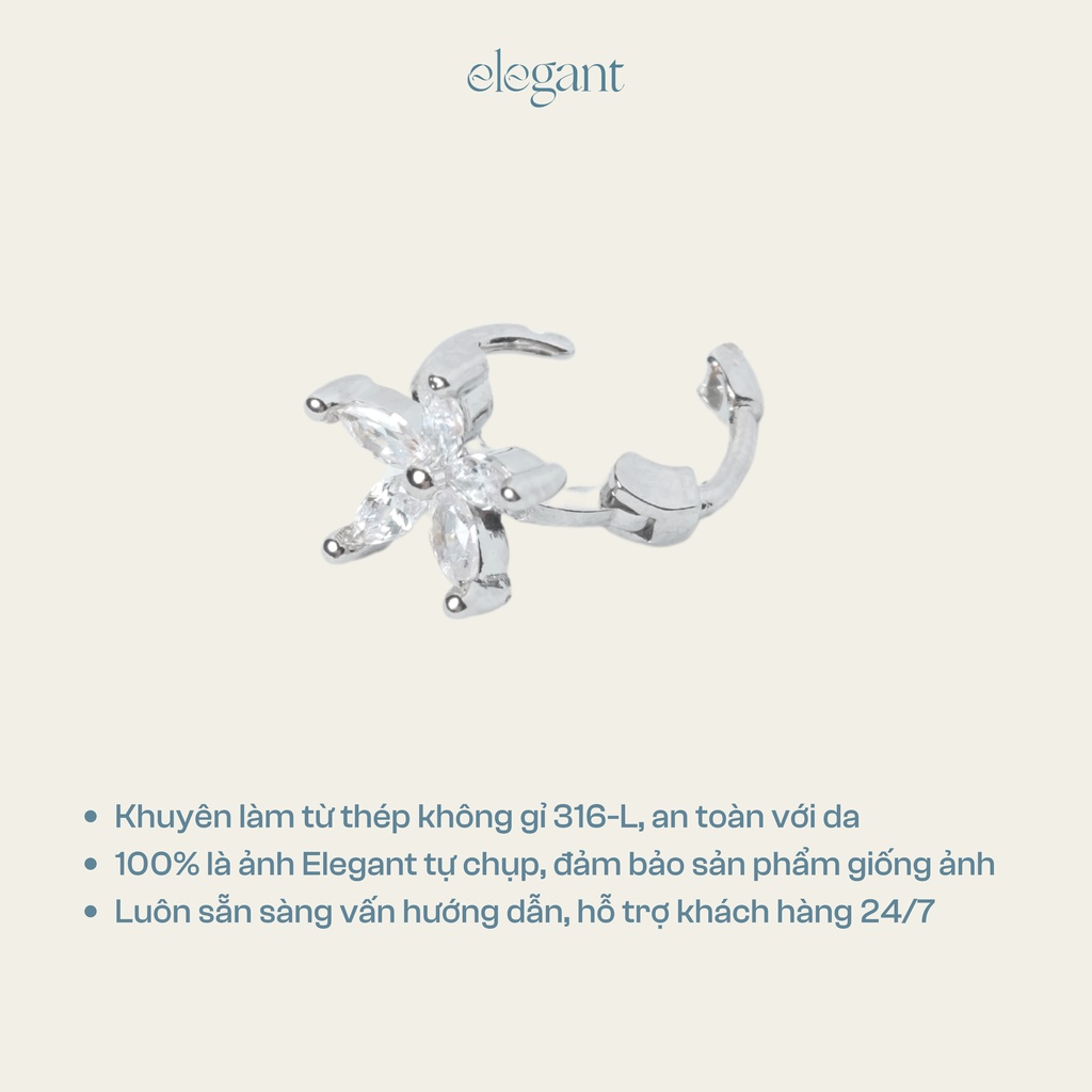 Khuyên tai vòng đá 6mm CRYSTAL SLIM FLOWER HOOP Elegant