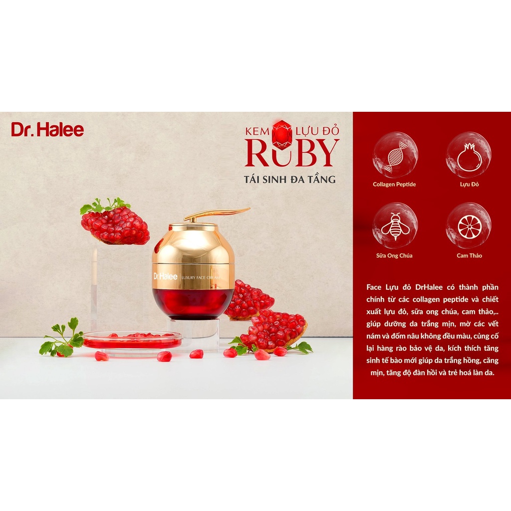Kem Face Ruby Lựu Đỏ Dr.Halee Dưỡng Trắng Da Ngày &amp; Đêm 50g