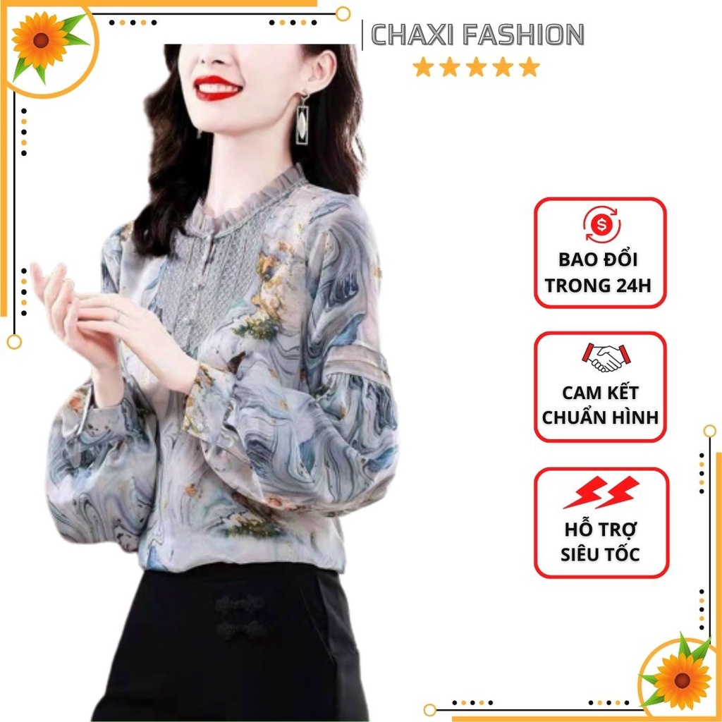HÀNG NHẬP - ÁO SƠ MI NỮ LỤA TƠ CỔ REN BÈO HỌA TIẾT TIỂU THƯ - TNS485315