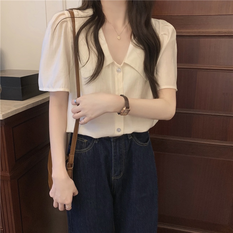 Áo Sơ Mi Chiffon Tay Ngắn Đơn Giản 53213 Dành Cho Nữ