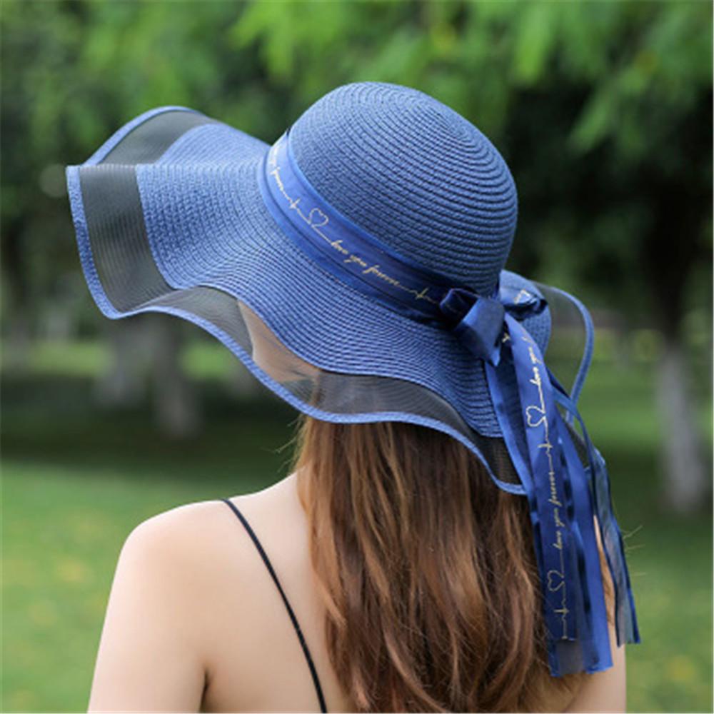 Mũ Chống Nắng Đi Biển Mùa Hè Di Động Thắt Nơ Có Thể Gập Gọn