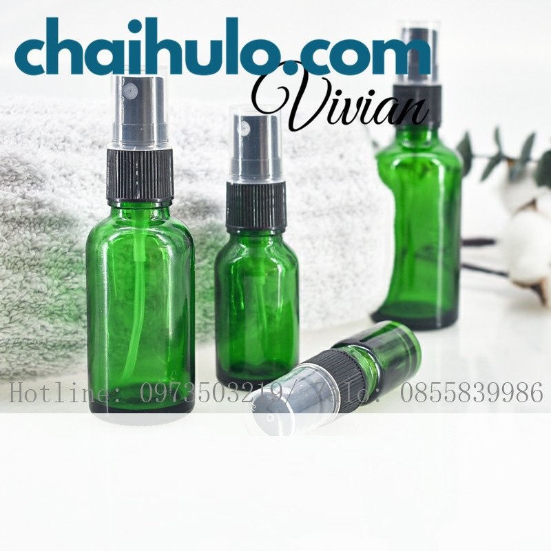 30ml - Chai xịt phun sương, thủy tinh màu xanh lá