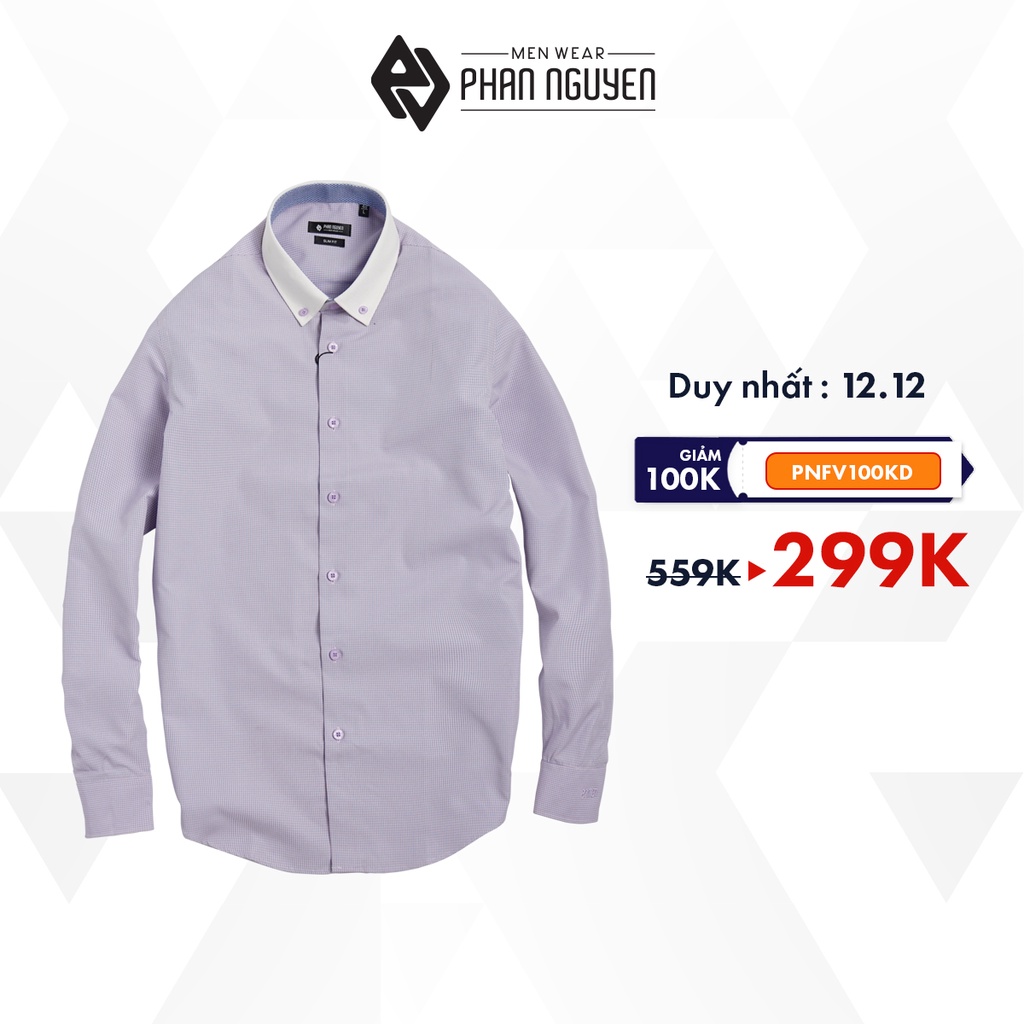 Áo sơ mi nam dài tay cao cấp PHAN NGUYỄN dáng slim fit, chất liệu cotton poly mịn mát, hạn chế co nhăn SMD.595