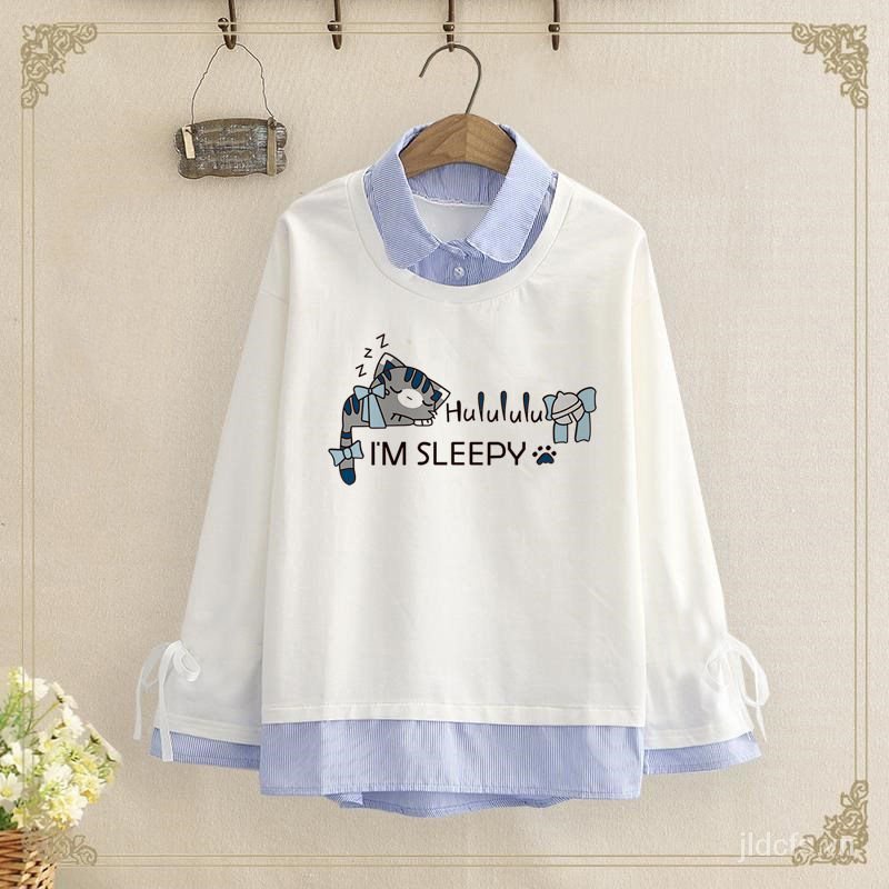 Áo thun tay dài giả hai mảnh thời trang mùa thu cho nữ 12-15 tuổi